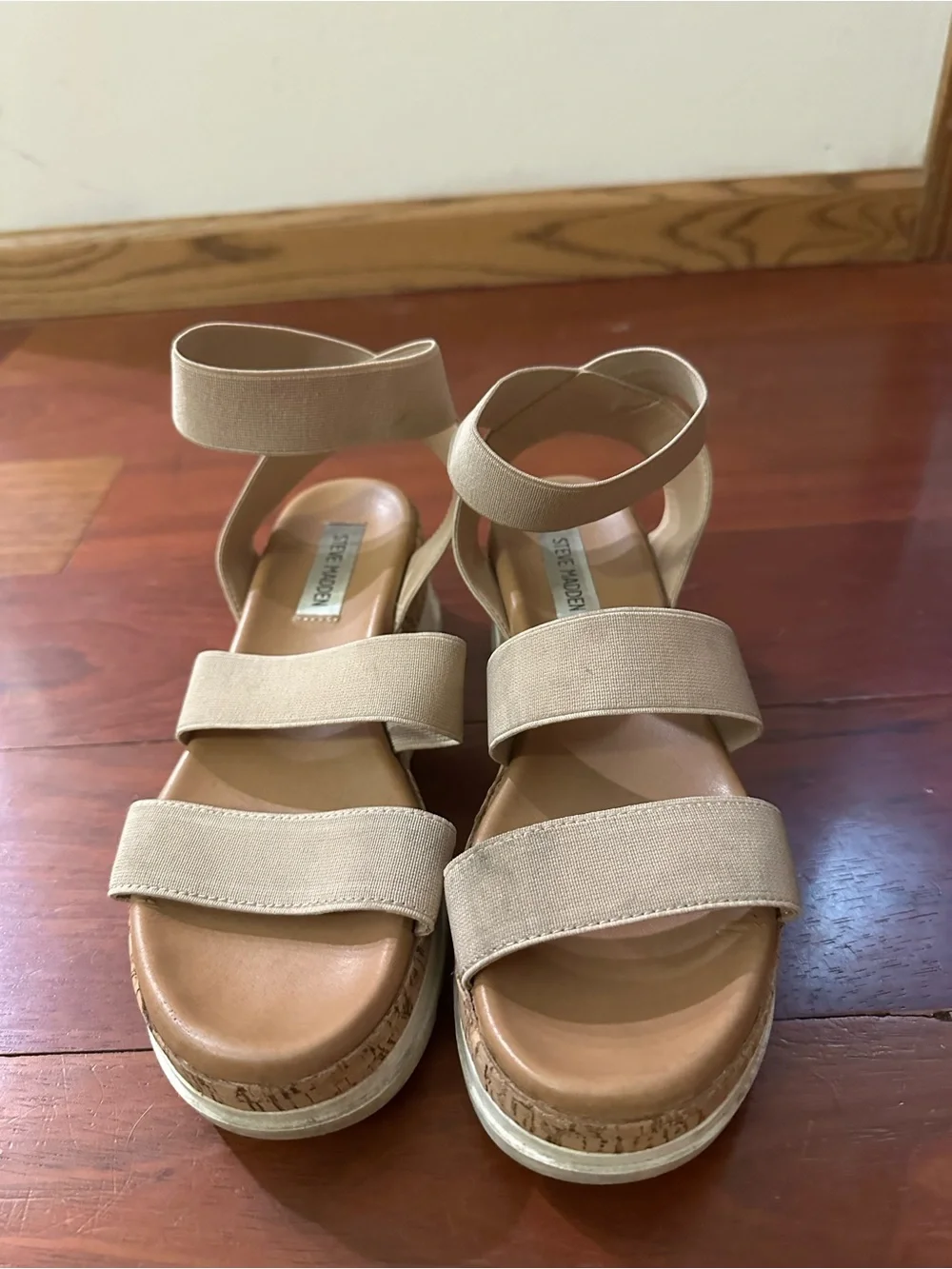 Steve Madden Neutral Beige Platform Sandals with Ankle Straps